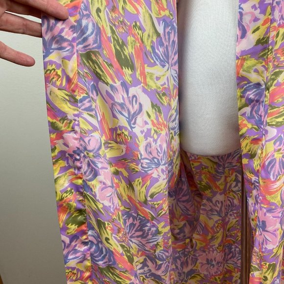 The Lingerie‎ Collection Robe Large Purple Multicolor Floral 3/4 Kimono Sleeve - Picture 9 of 10